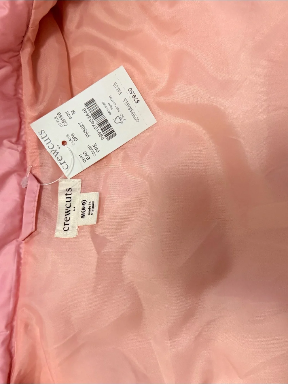 NWT Crewcuts Light Pink Quilted Puffer Vest with Gold Zipper